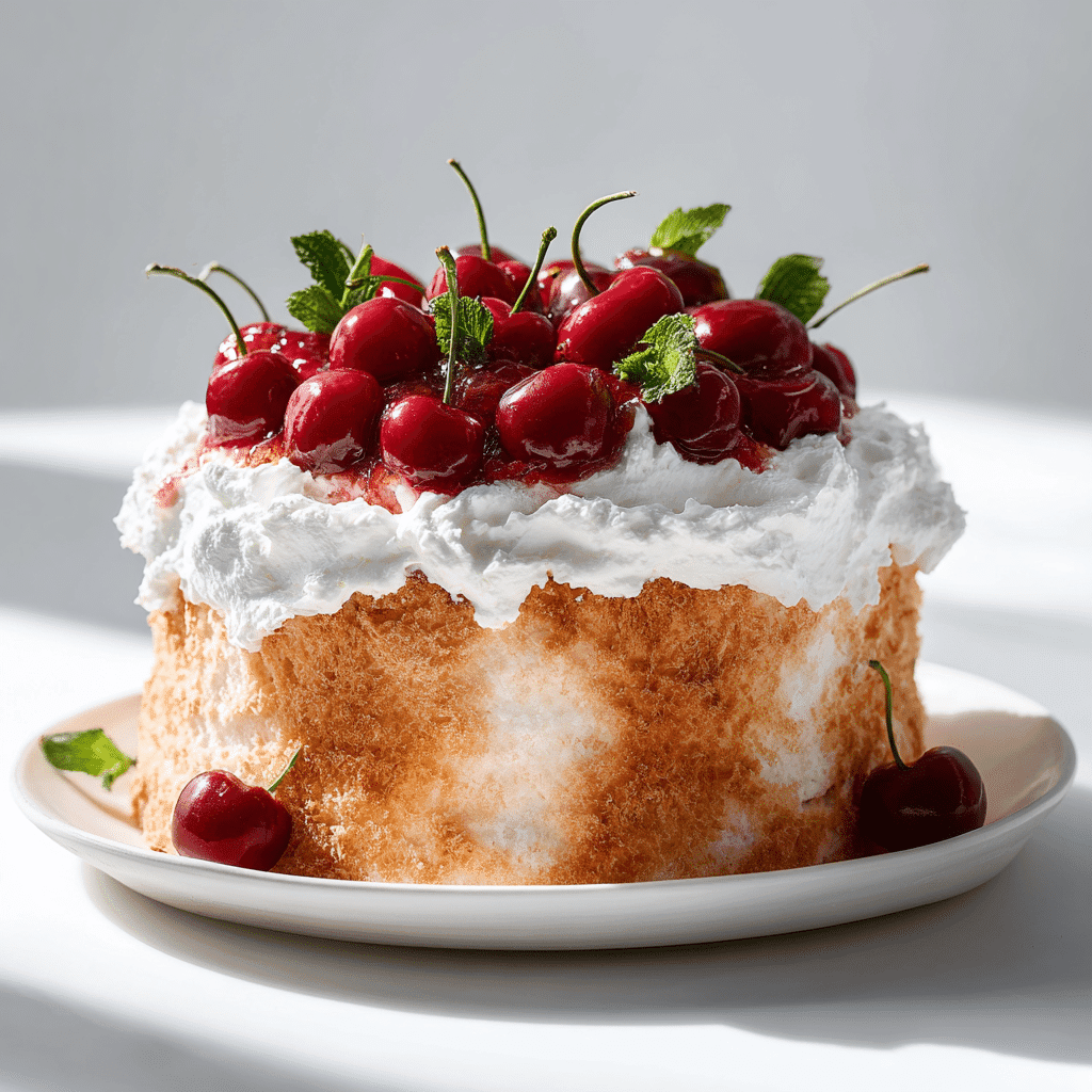 Angel Food Cake with Cherry Whipped Cream featured