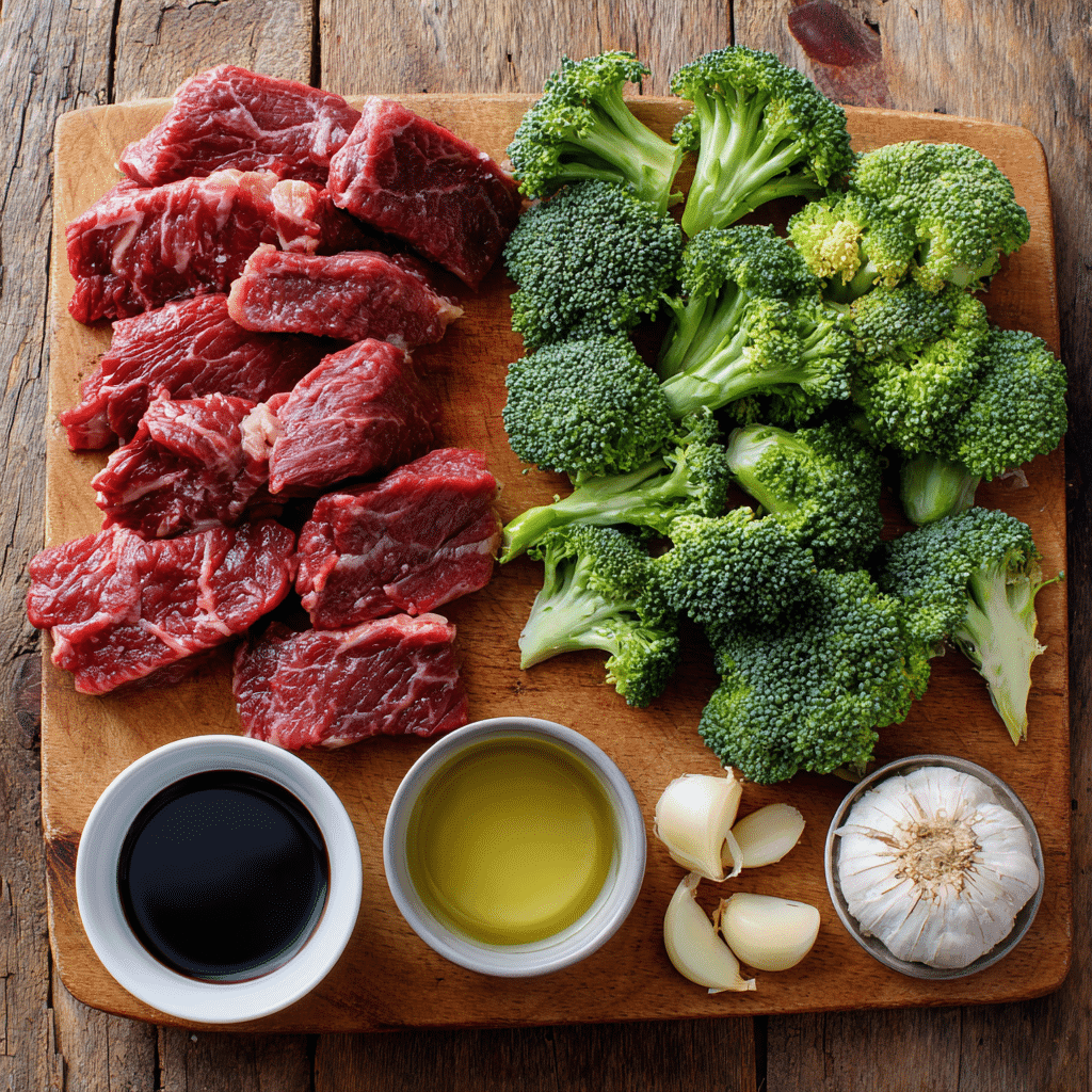 ingredients for crockpot beef and broccoli dinner