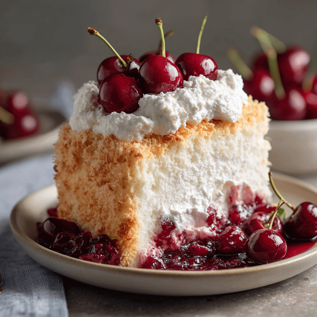 Serving Angel Food Cake with Cherry Whipped Cream