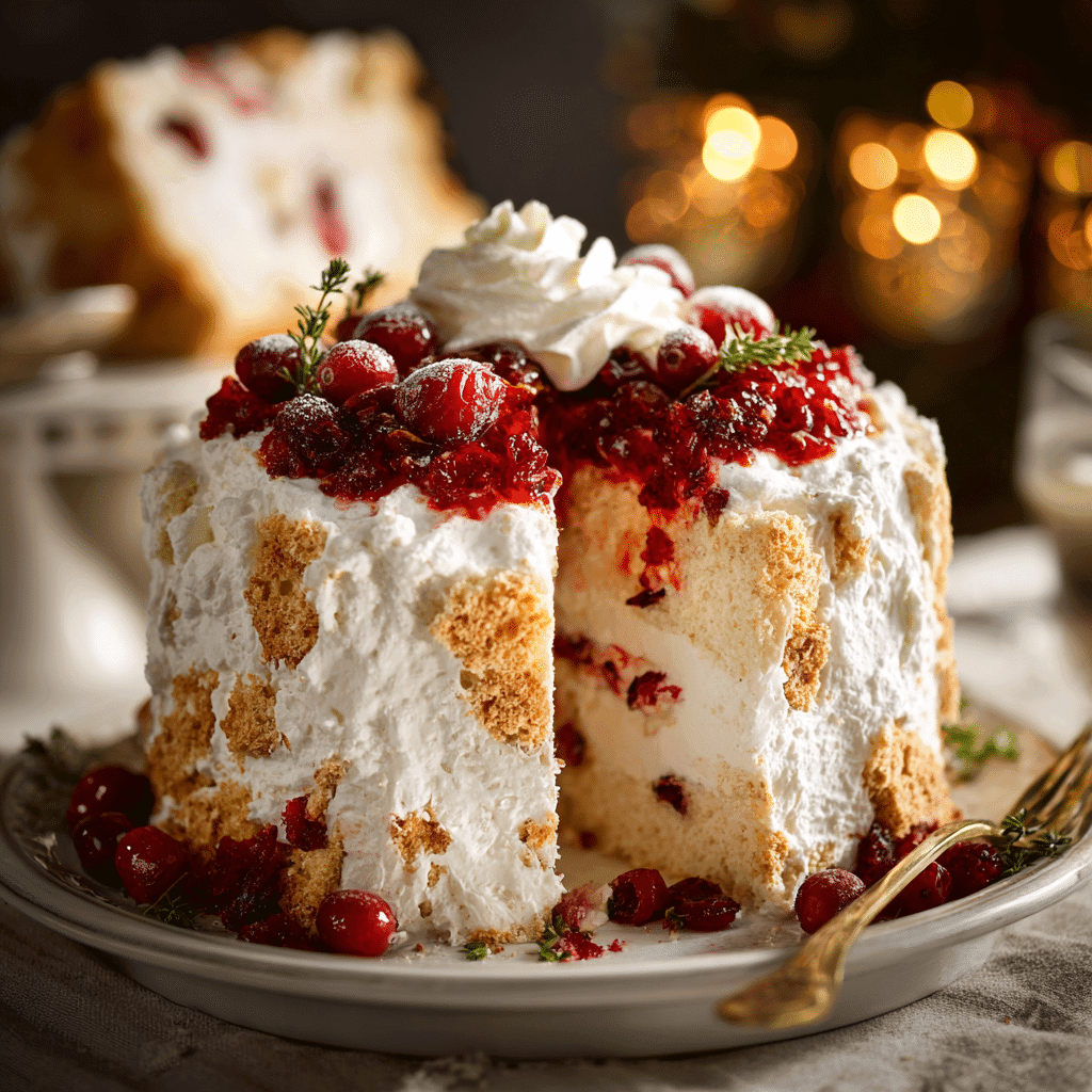 Serving Holiday Cranberry Angel Food Cake Dessert slices