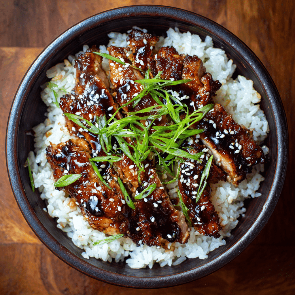 serving crockpot teriyaki chicken and rice