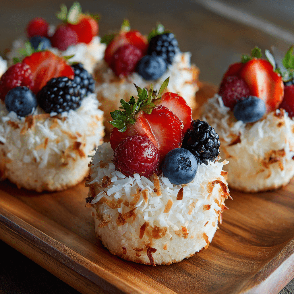 coconut angel food cake dessert cups served with toppings