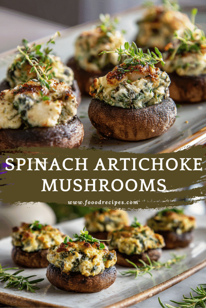 Spinach artichoke stuffed mushrooms with creamy cheese filling