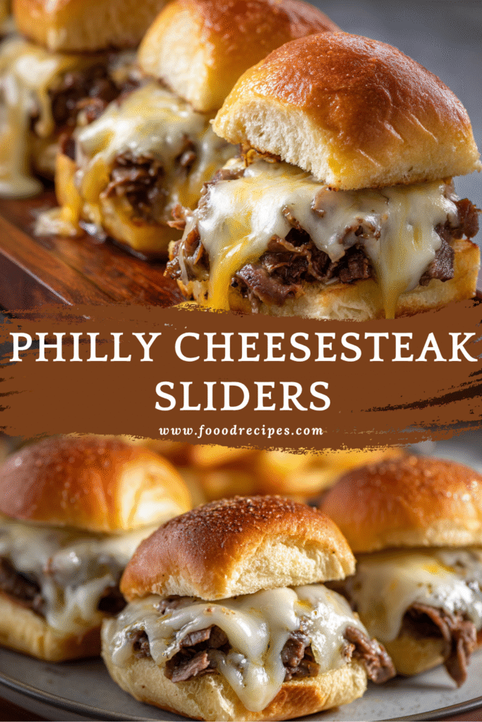 Philly Cheesesteak Sliders with melted cheese and juicy beef on soft rolls