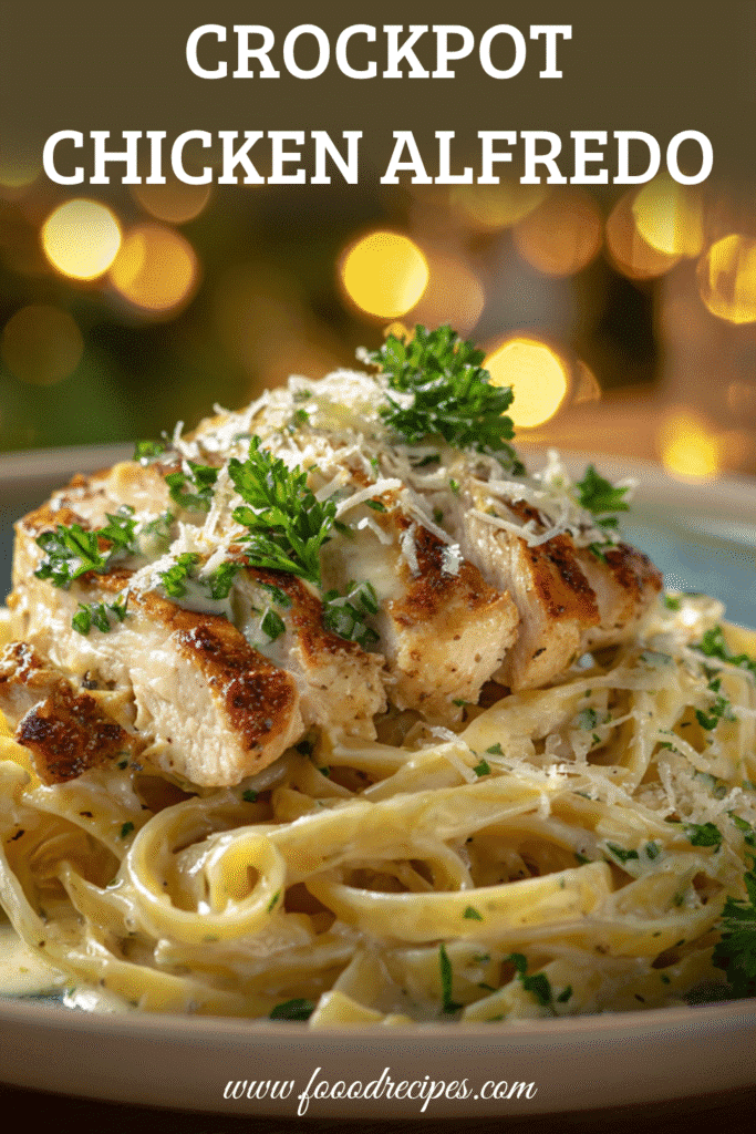 Dump and Go Crockpot Chicken Alfredo creamy pasta with grilled chicken