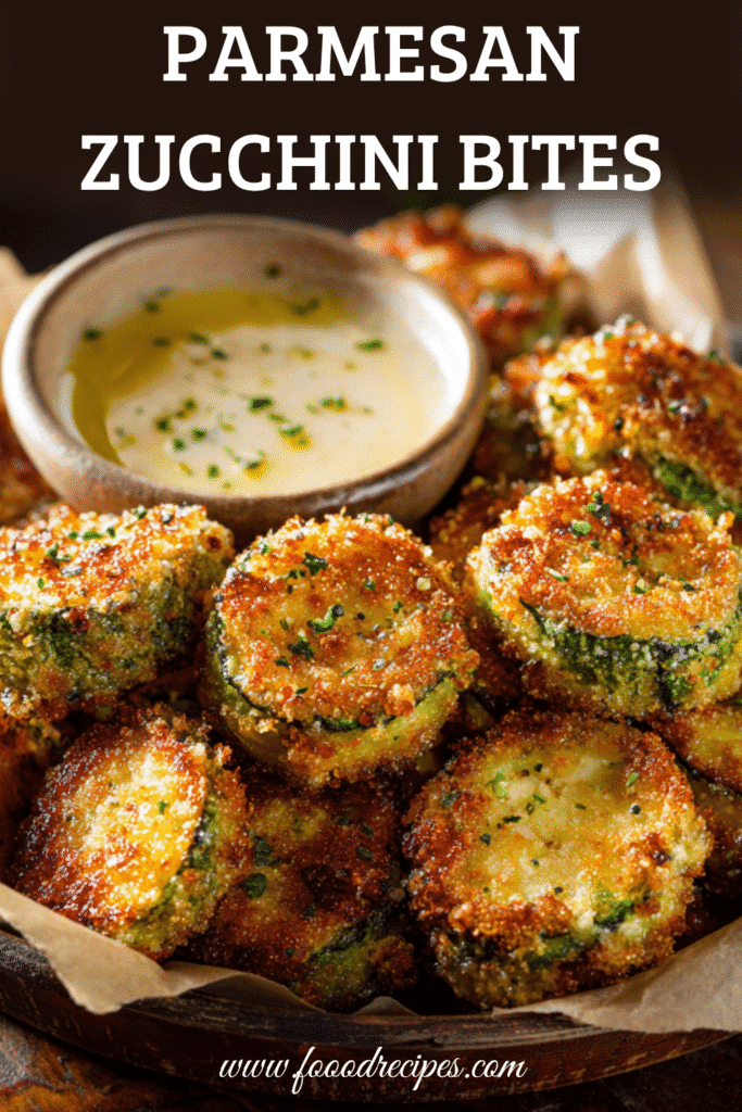 Crispy Parmesan Zucchini Bites served with creamy dipping sauce