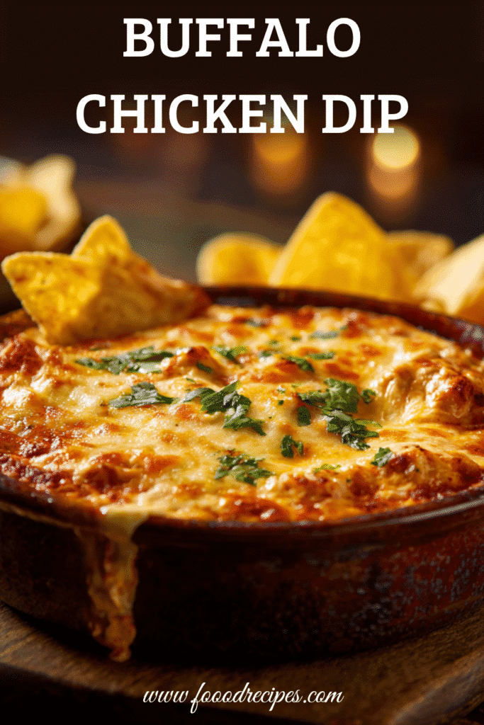 Buffalo Chicken Dip creamy cheesy baked appetizer with tortilla chips