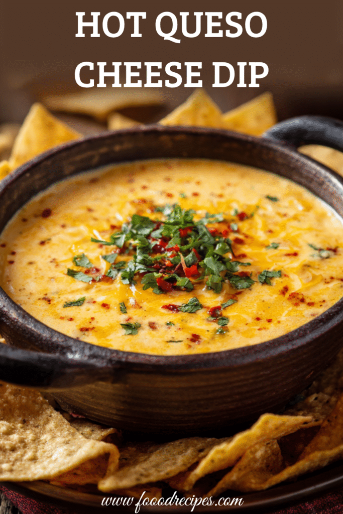 Hot Queso Cheese Dip served warm with tortilla chips, creamy Mexican cheese dip recipe