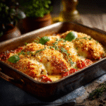 5 ingredient chicken parmesan bake golden cheesy top