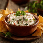 Cream Cheese Salsa Dip served with tortilla chips