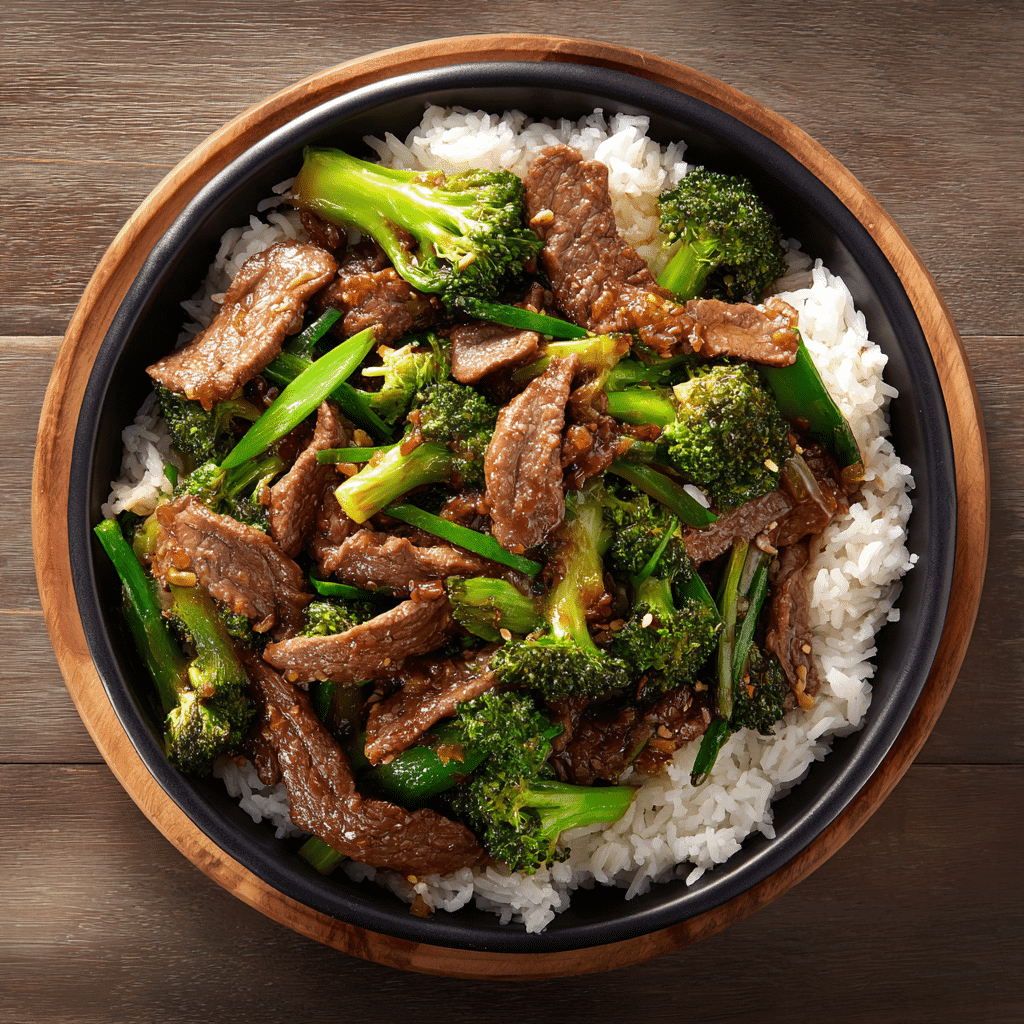 beef and broccoli stir fry served with rice