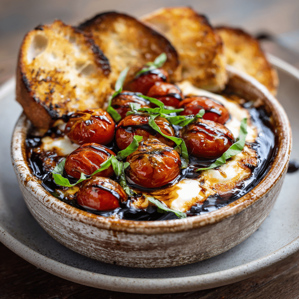 Serving Easy Caprese Dip with Balsamic Glaze