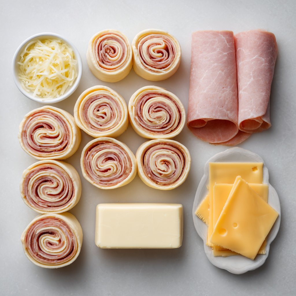 Ingredients for baked ham and swiss pinwheels
