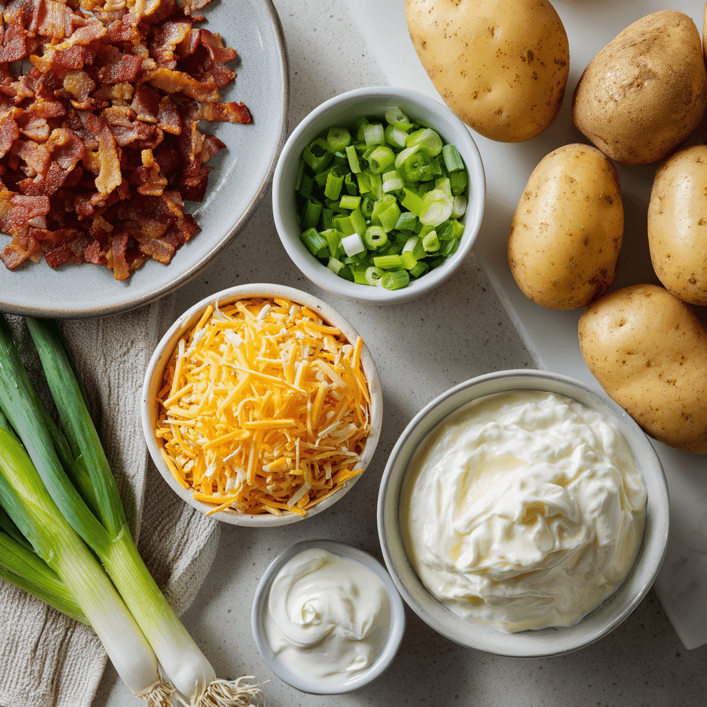 ingredients for loaded baked potato dip with bacon