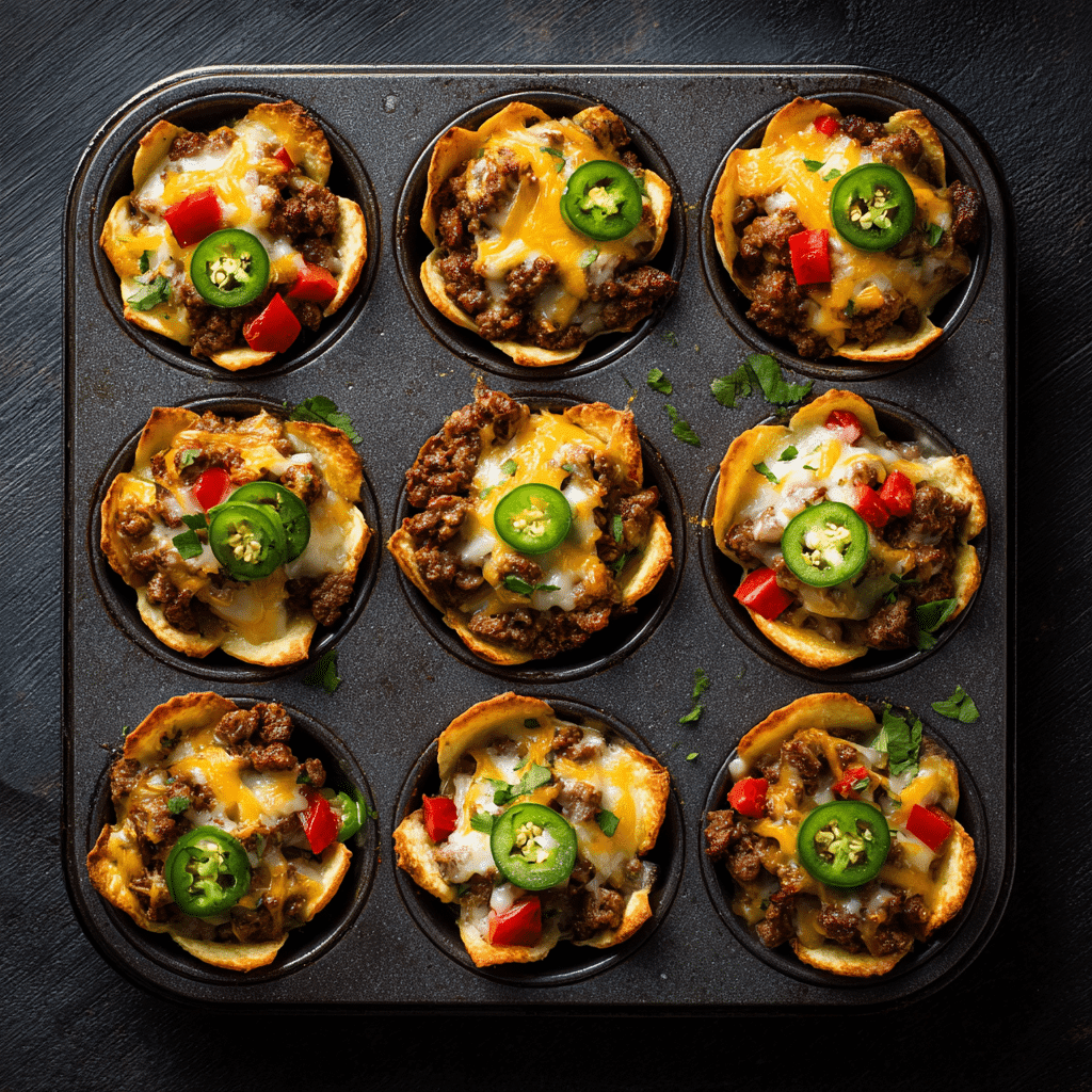Loaded Nacho Cups (Oven Baked) fresh and cheesy