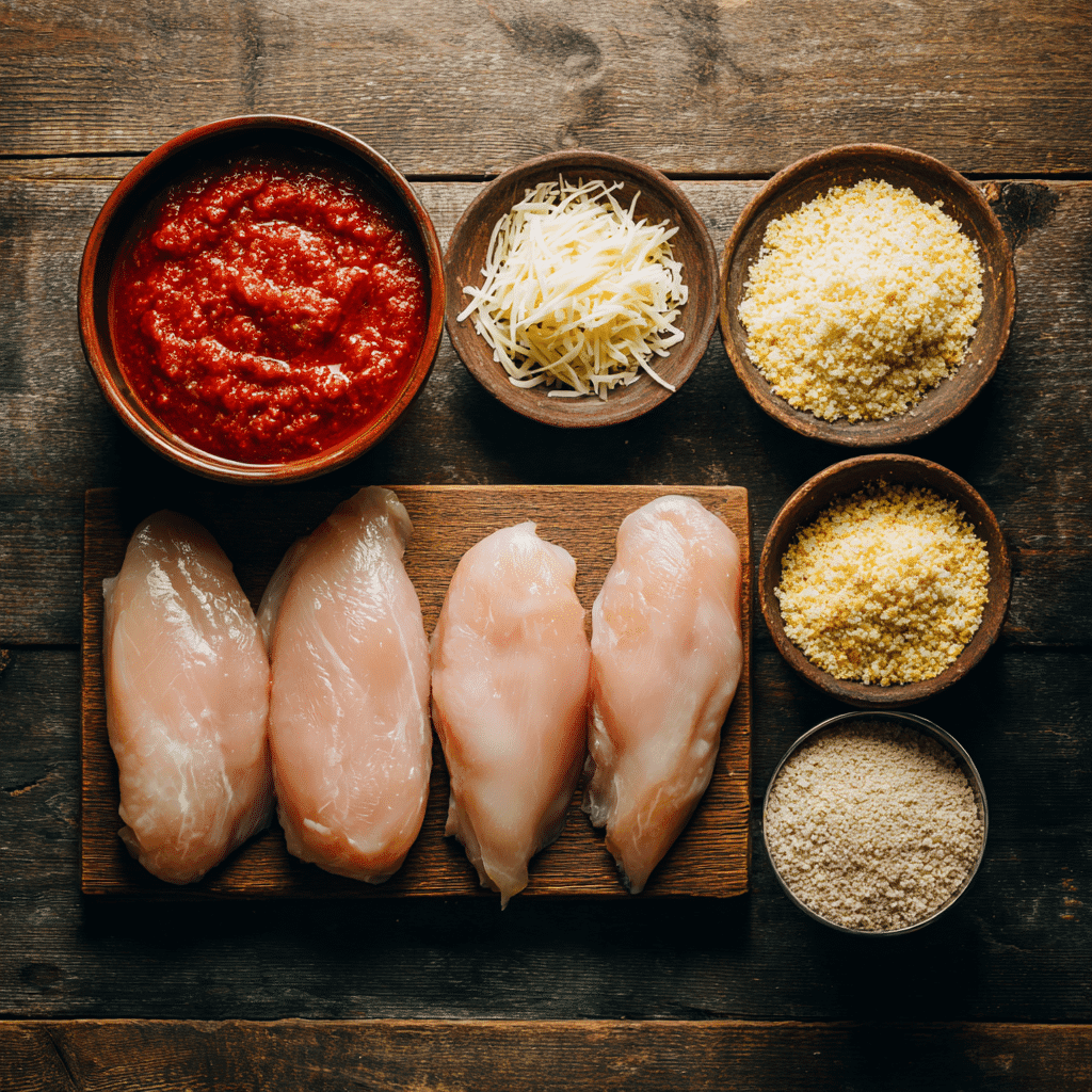 ingredients for 5 ingredient chicken parmesan bake
