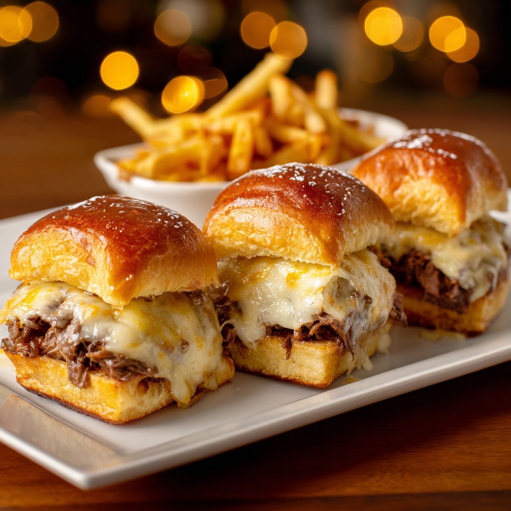 Served Philly Cheesesteak Sliders