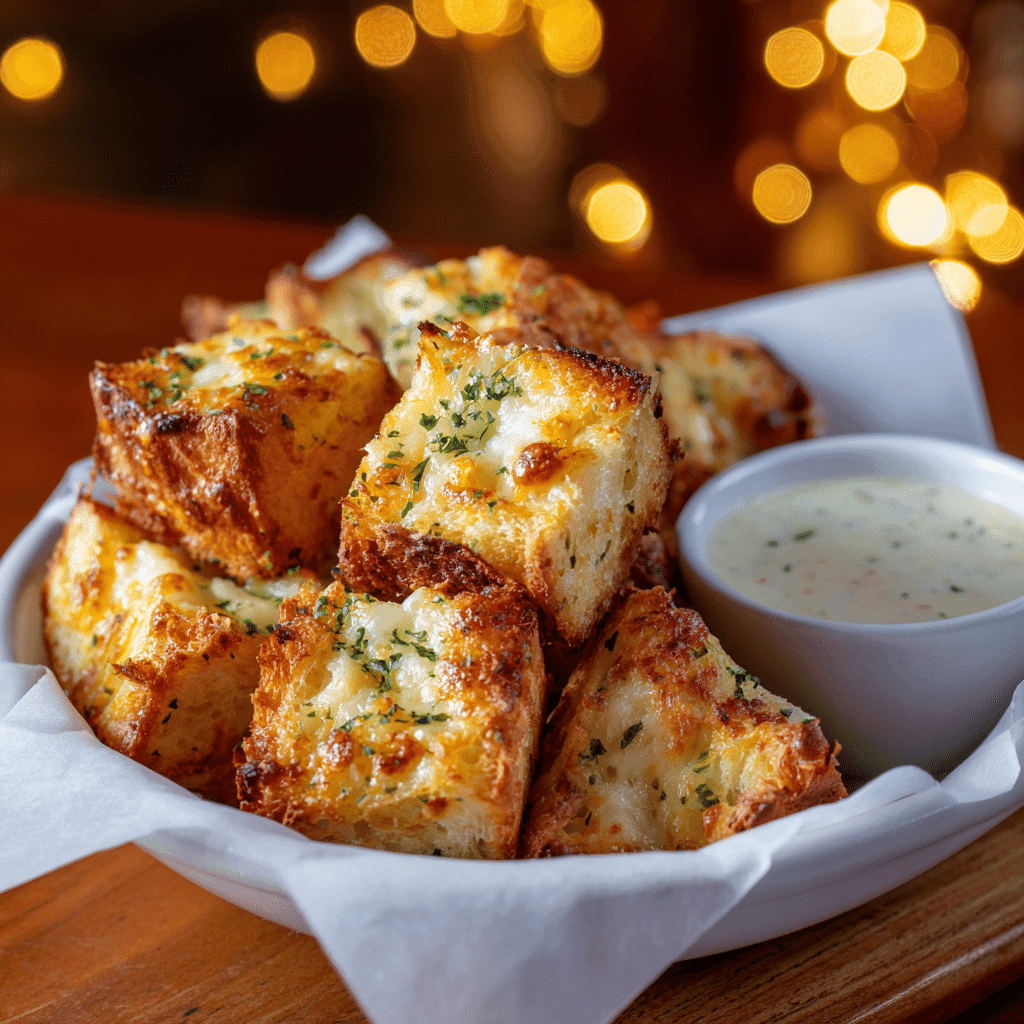serving cheesy garlic bread bites with sauce