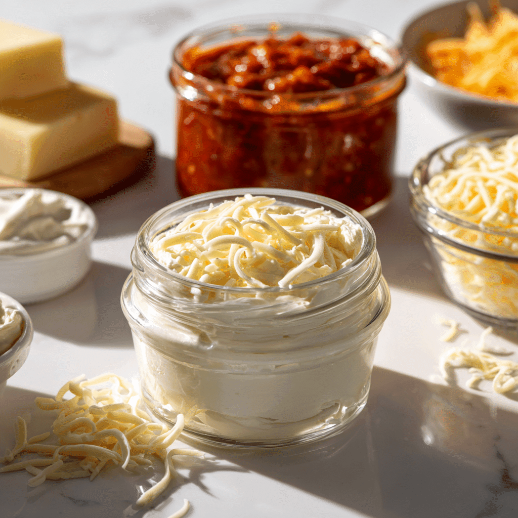 Ingredients for cream cheese salsa dip