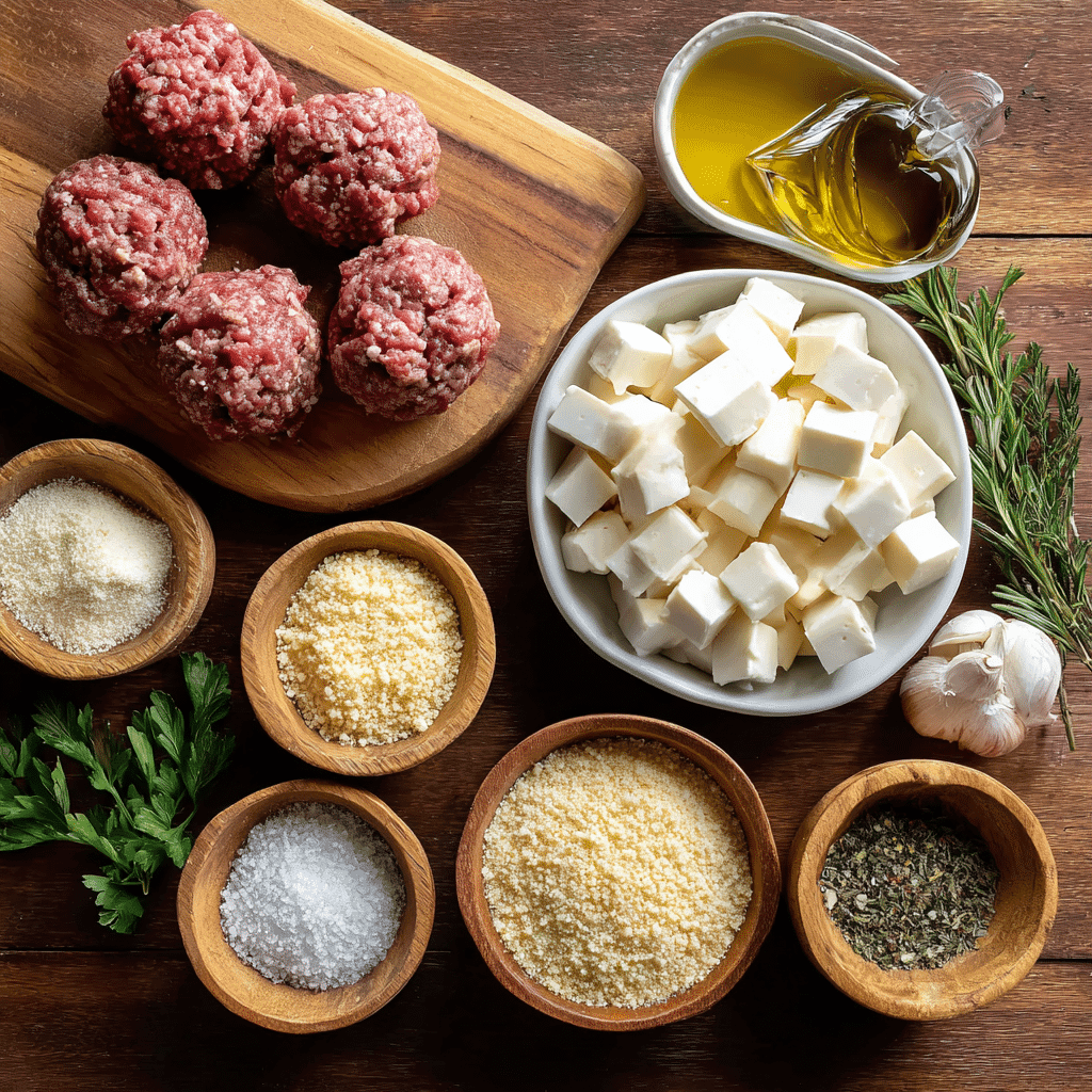 Ingredients for mozzarella stuffed meatball bites