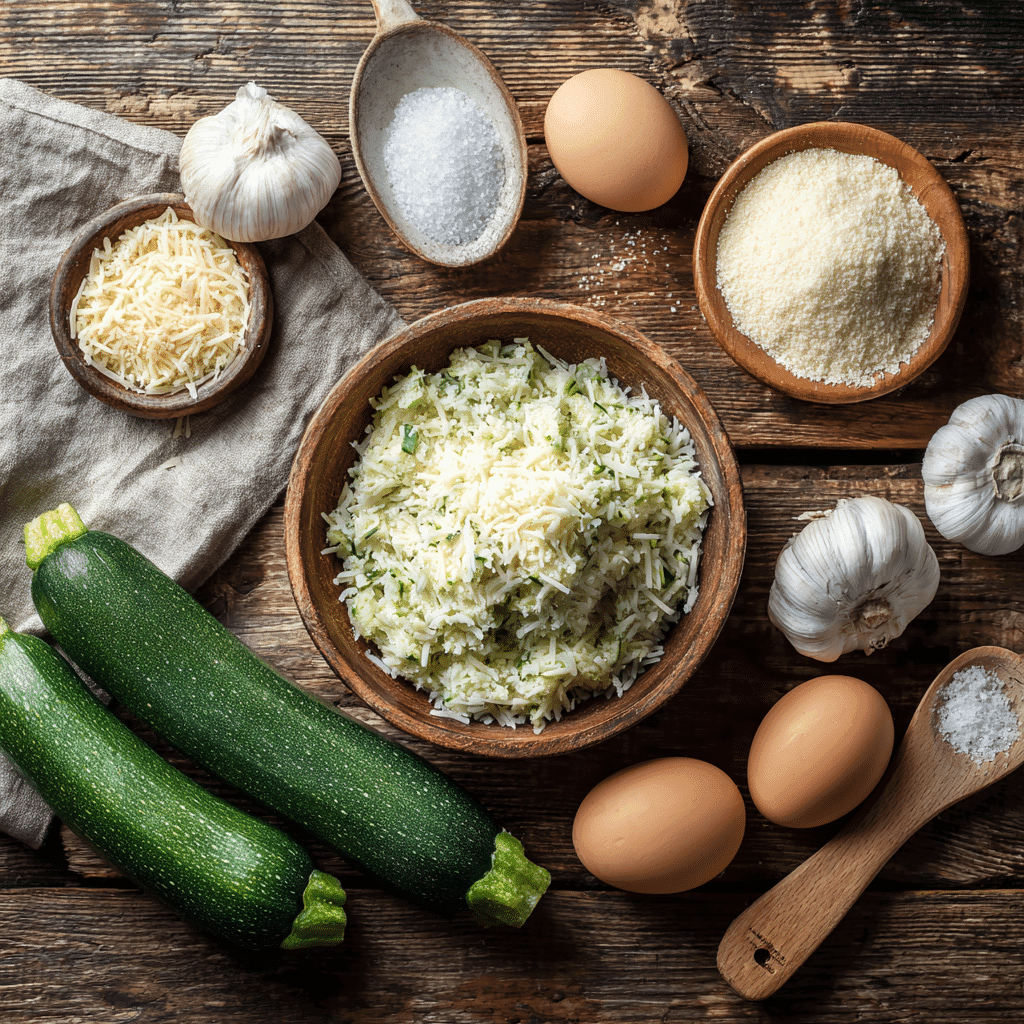 Ingredients for crispy Parmesan zucchini bites