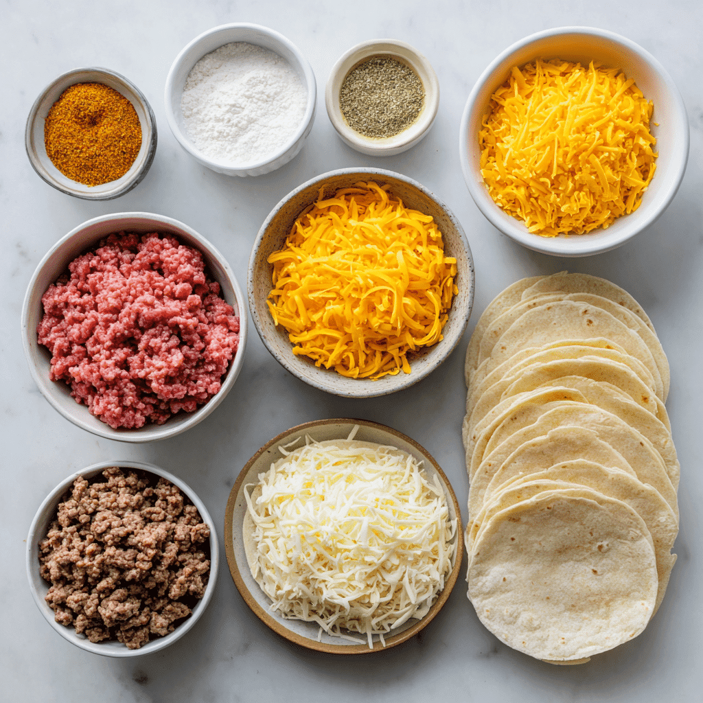 Ingredients for Mini Taco Ranch Bites with Ground Beef
