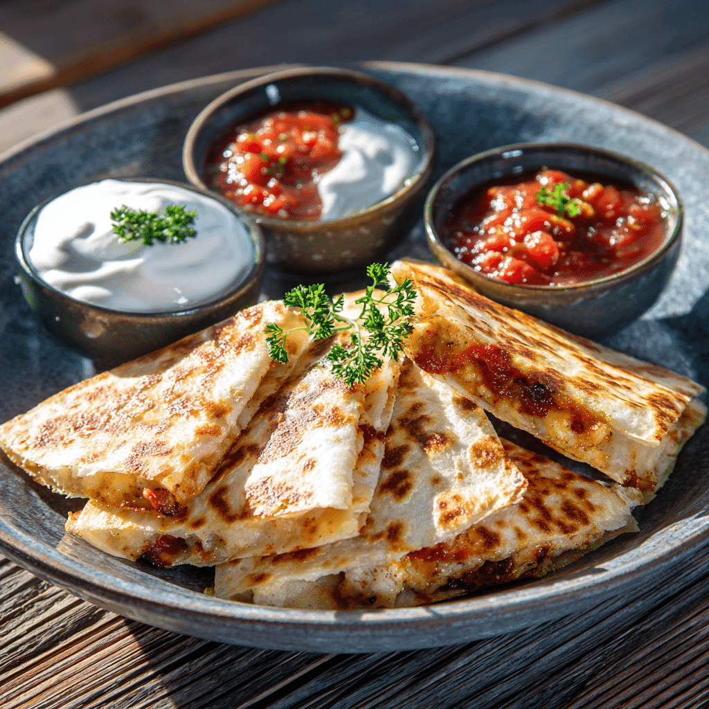 Mini Chicken Quesadilla Bites served with dips