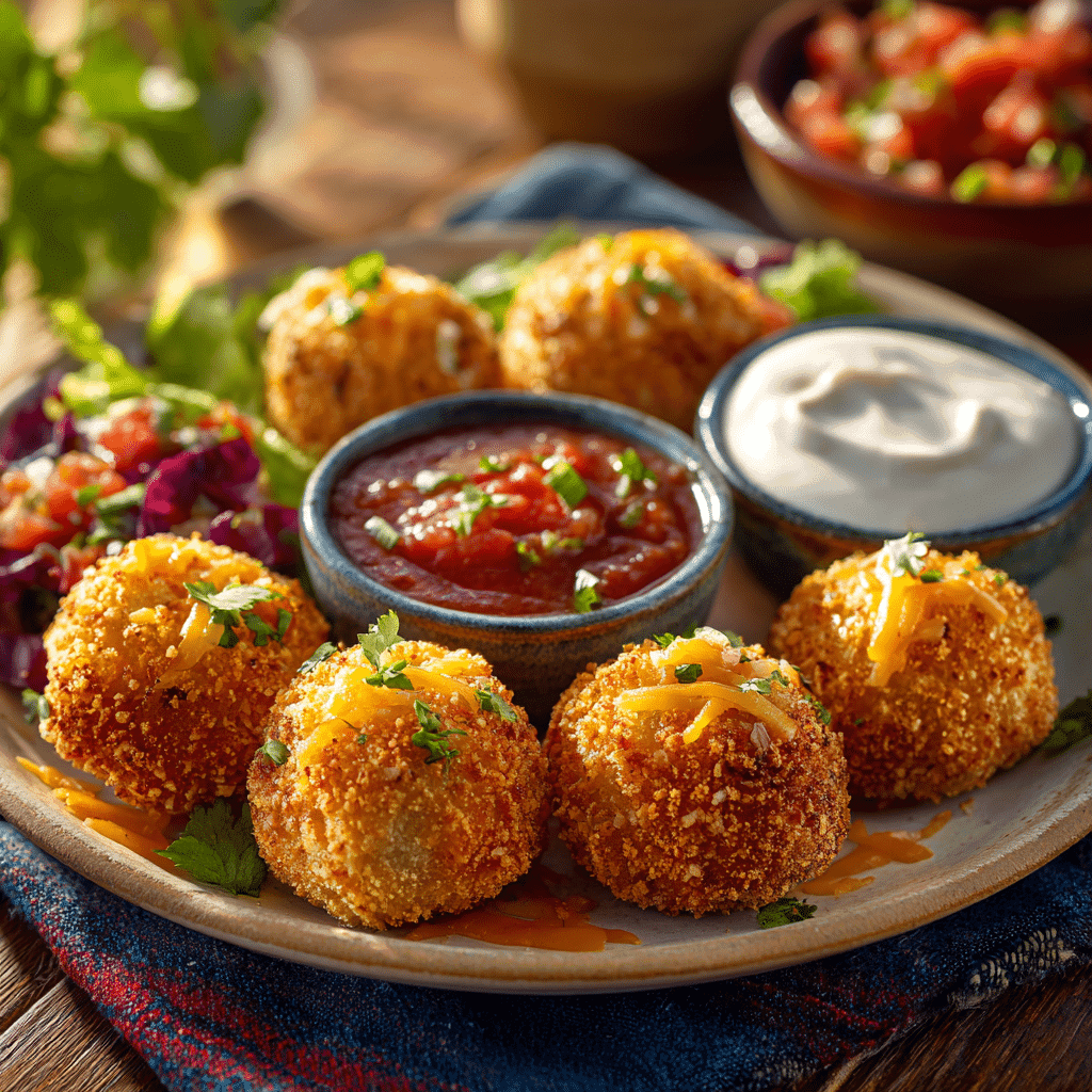 Mini Taco Ranch Bites with Ground Beef served with dips