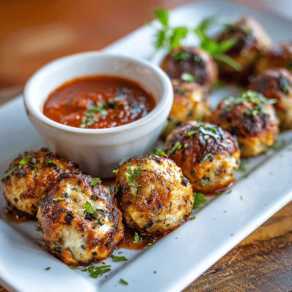 Serving mozzarella stuffed meatball bites