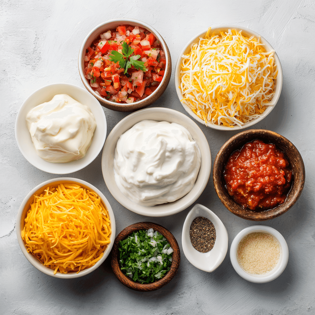 ingredients for 5 ingredient layered taco dip