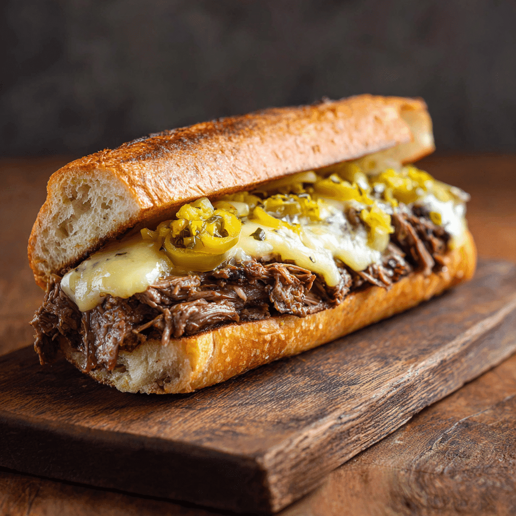 Serving slow cooker pepperoncini beef sandwich