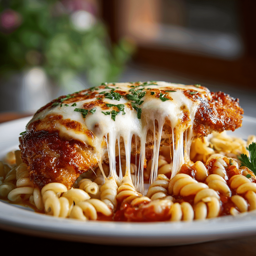 serving 5 ingredient chicken parmesan bake with pasta
