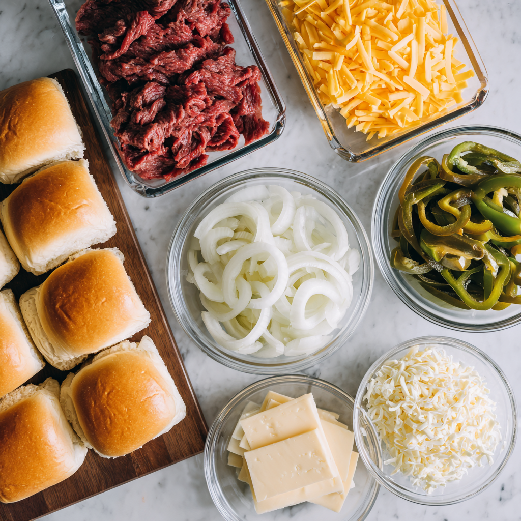Ingredients for Philly Cheesesteak Sliders