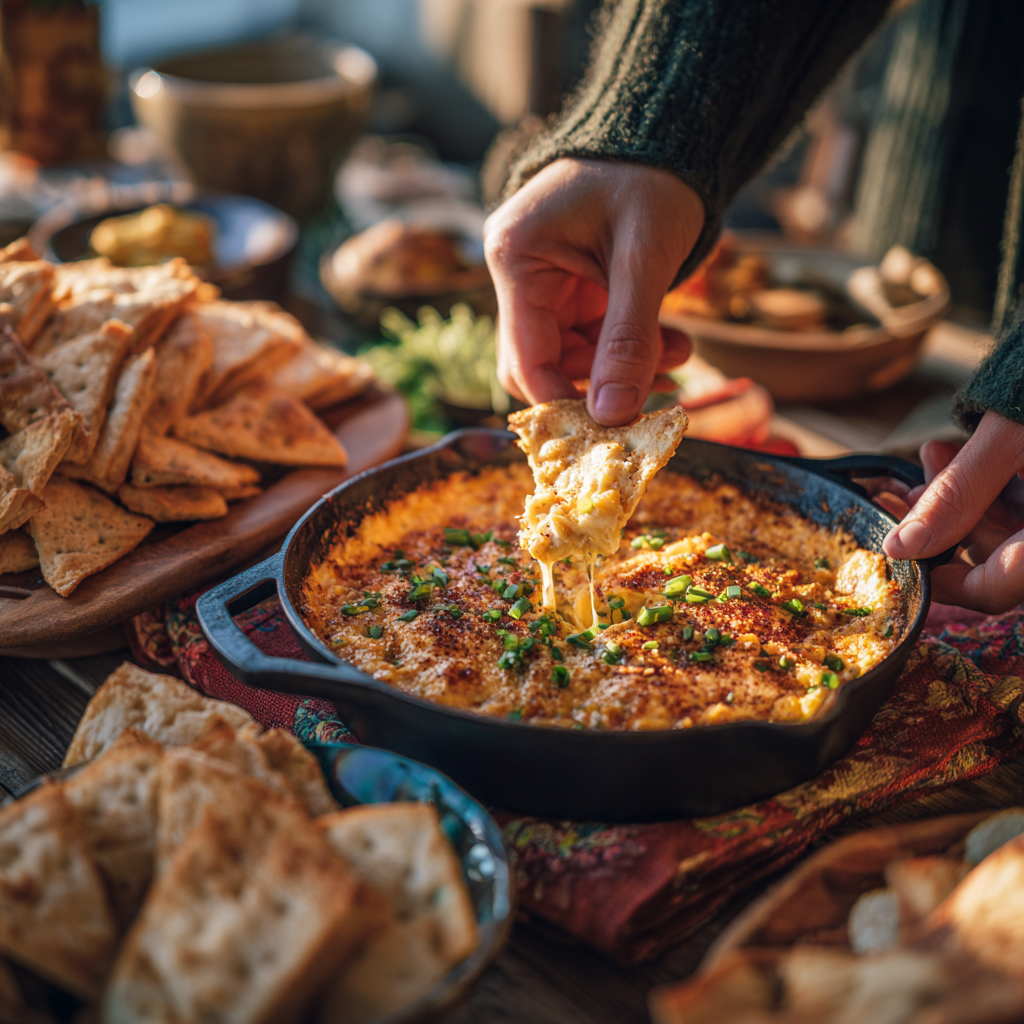 serving Crab Rangoon Dip (Oven Baked) with crackers