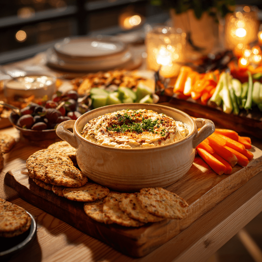 Serving million dollar crack dip recipe with crackers