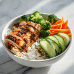 healthy chicken and white rice power bowl