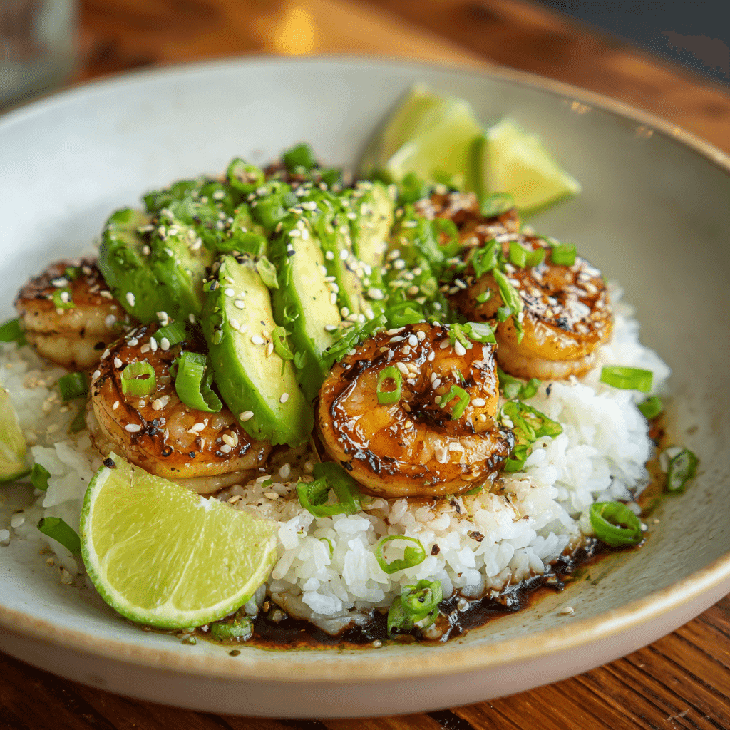 Served Garlic Shrimp Rice Bowl