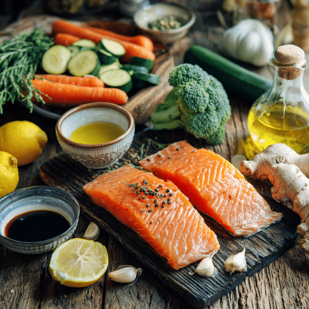 Ingredients for High Protein Honey Garlic Salmon