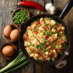 low calorie fried rice with chicken in bowl