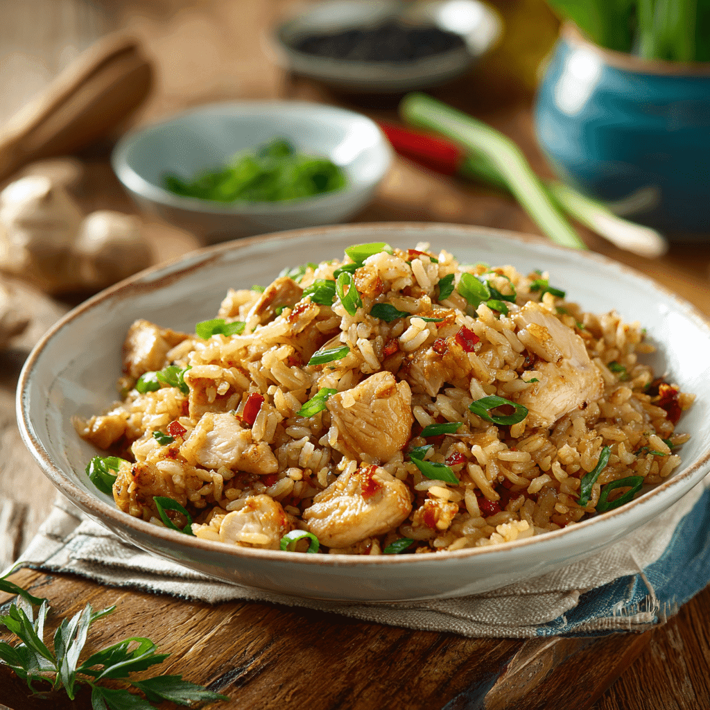 serving low calorie fried rice with chicken