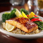High Protein Honey Garlic Salmon with steamed vegetables