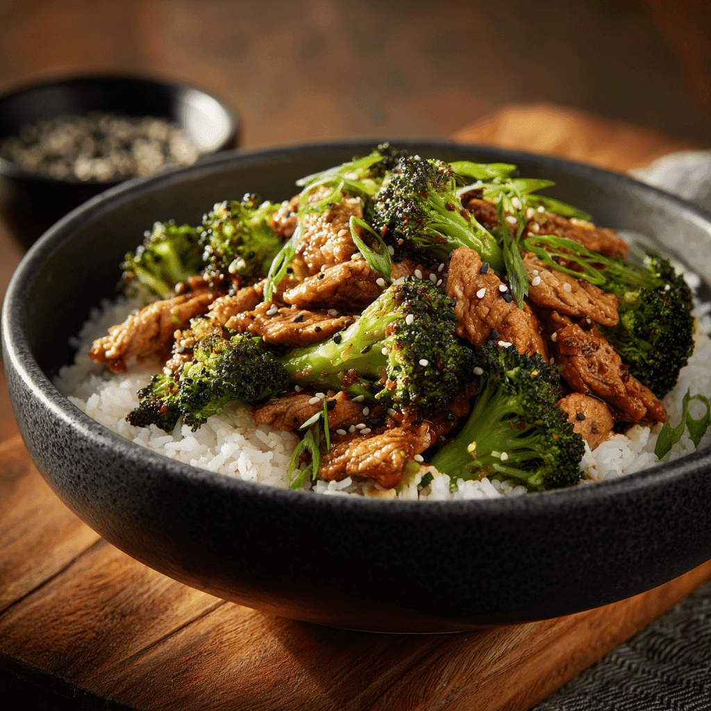 serving high protein turkey stir fry with broccoli